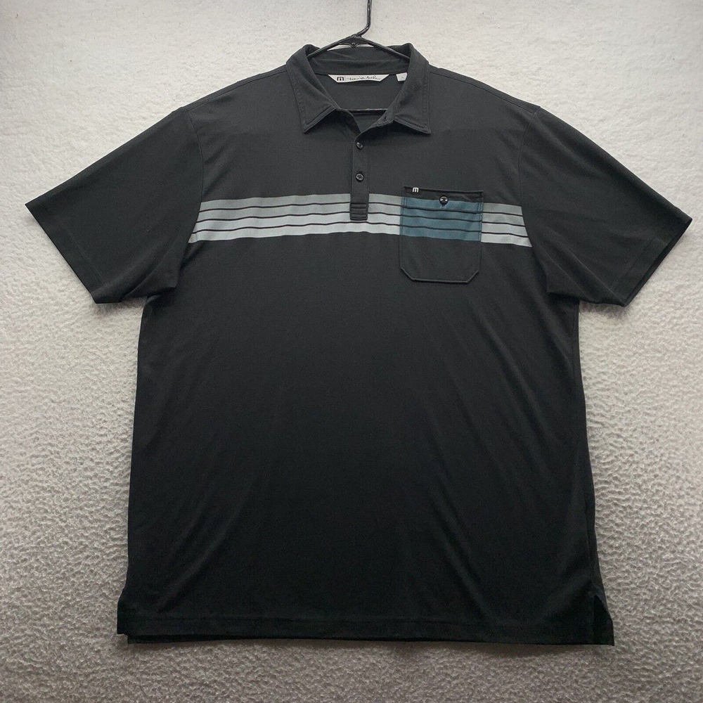 Travis Matthew Golf Polo‎ Shirt Mens XL Black Gray Pima Cotton Blend Stretch Dad